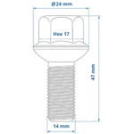 Dragonslock Bouten - Bouten Set BMW 1 Series 09/2011> - Verzinkt - 20 st.- M14x1,25 - Draadlengte 28mm - Hex 17 - Afbeelding 5