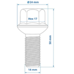 Dragonslock Bouten - Bouten Set Mercedes SL (*230) tot 04/2006 - Zwart Verzinkt - 20 st.- M14x1,5 - Draadlengte 28mm - Hex 17 - Afbeelding 7