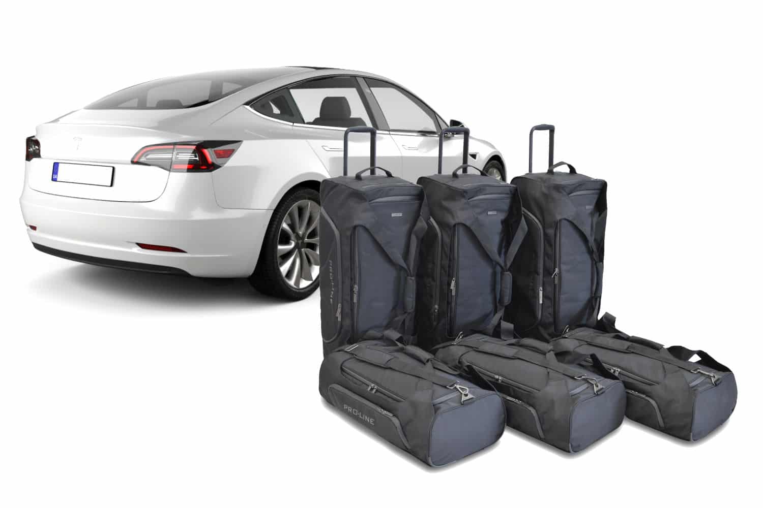 t20401sp-tesla-model-3-2018-4-door-saloon-travel-bag-set-1.jpg Reistassenset geschikt voor Tesla Model 3 2017-heden 4-deurs sedan Pro.Line - Afbeelding 1